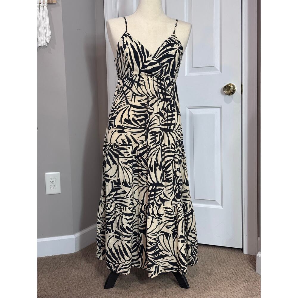 Patrons of Peace Sz L Midi Dress Black & Cream Vacation Resort Summer